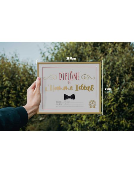 Cadre Diplôme de l'Homme Idéal - Dimensions :  25,5 x 21 x 1,5 cm