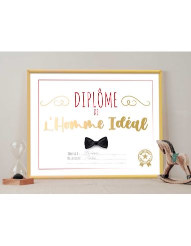 Cadre Diplôme de l'Homme Idéal - Dimensions :  25,5 x 21 x 1,5 cm