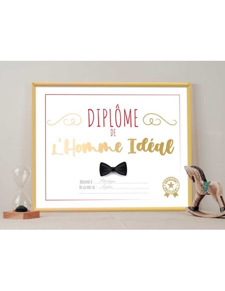 Cadre Diplôme de l'Homme Idéal - Dimensions :  25,5 x 21 x 1,5 cm