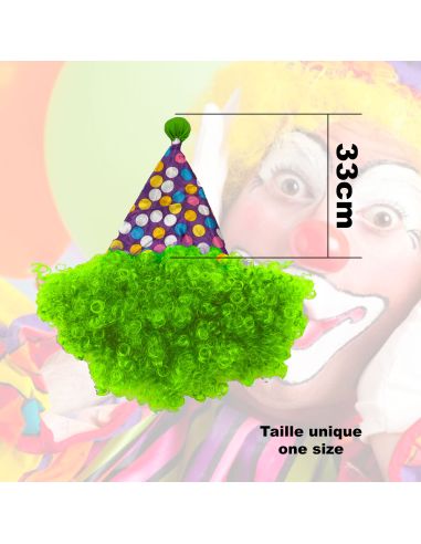 Chapeau de Clown Pointu avec Perruque Assortie / 3 Couleurs Disponibles