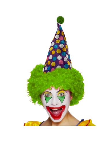 Chapeau de Clown Pointu avec Perruque Assortie / 3 Couleurs Disponibles