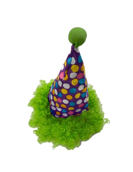 Chapeau de Clown Pointu avec Perruque Assortie / 3 Couleurs Disponibles