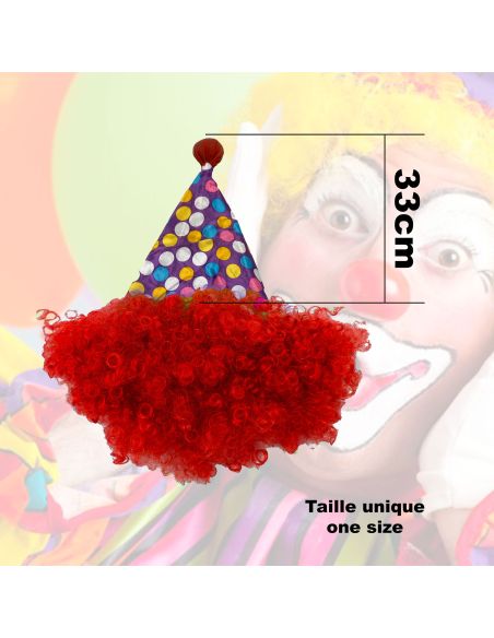 Chapeau de Clown Pointu avec Perruque Assortie / 3 Couleurs Disponibles