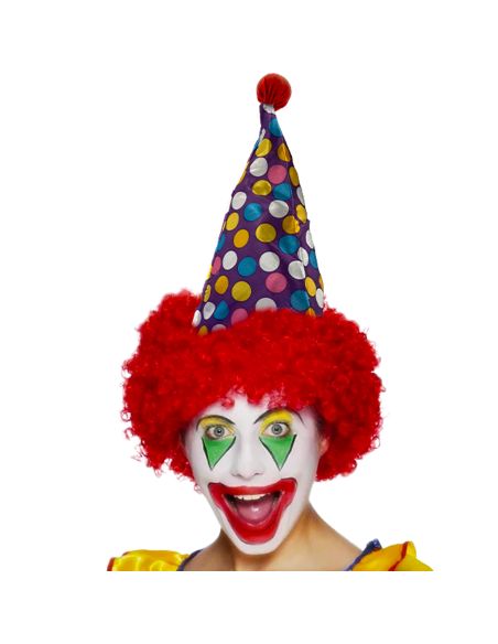 Chapeau de Clown Pointu avec Perruque Assortie / 3 Couleurs Disponibles