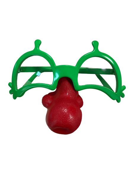 Lunettes Avec Nez de Clown - Couleurs : Vert et Rouge