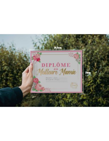 Cadre Diplôme de la Meilleure Mamie - Dimensions : 25,5 x 21 x 1,5 cm