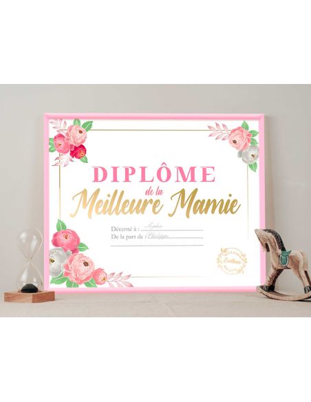 Cadre Diplôme de la Meilleure Mamie - Dimensions : 25,5 x 21 x 1,5 cm