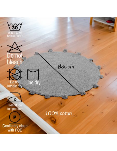 Tapis Circulaire en Coton - Dimensions : 80 x 80 cm