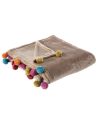 Plaid de Canapé Beige avec Pompons Multicolores - Dimensions : 130 x 160 cm
