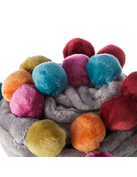 Plaid de Canapé Gris avec Pompons Multicolores - Dimensions : 130 x 160 cm