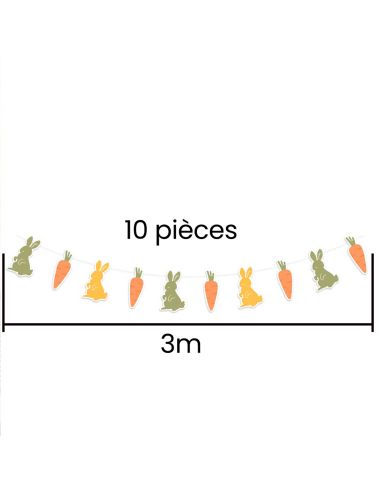 Guirlande 10 Fanions Motif Lapins et Carottes - Longueur : 3 mètres