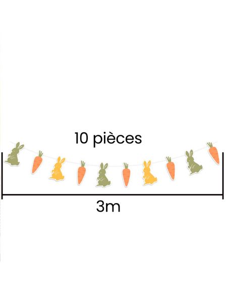 Guirlande 10 Fanions Motif Lapins et Carottes - Longueur : 3 mètres