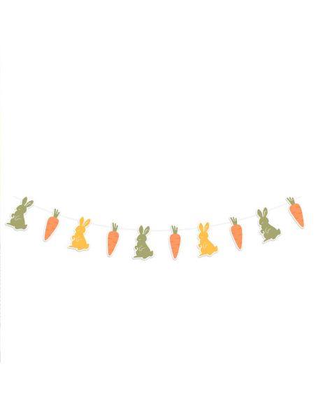 Guirlande 10 Fanions Motif Lapins et Carottes - Longueur : 3 mètres