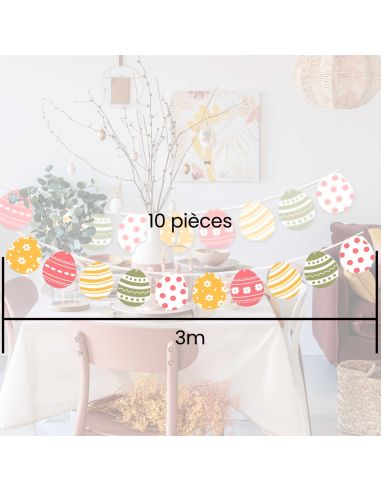 Guirlande 10 Fanions motif Œufs de Pâques - Longueur : 3 mètres