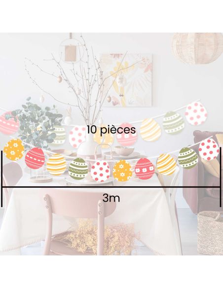 Guirlande 10 Fanions motif Œufs de Pâques - Longueur : 3 mètres