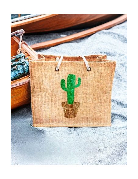 Sac d'Été en Toile de Jute avec Cactus en Sequin / Dimensions : 42 x 34 cm