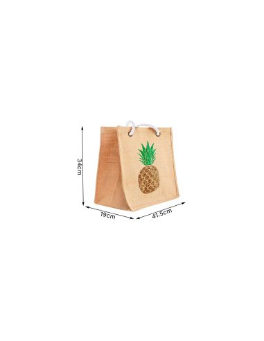Sac d'Été en Toile de Jute avec Ananas en Sequin / Dimensions : 42 x 34 cm