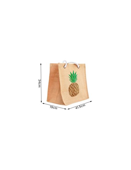Sac d'Été en Toile de Jute avec Ananas en Sequin / Dimensions : 42 x 34 cm