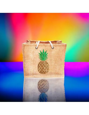 Sac d'Été en Toile de Jute avec Ananas en Sequin / Dimensions : 42 x 34 cm
