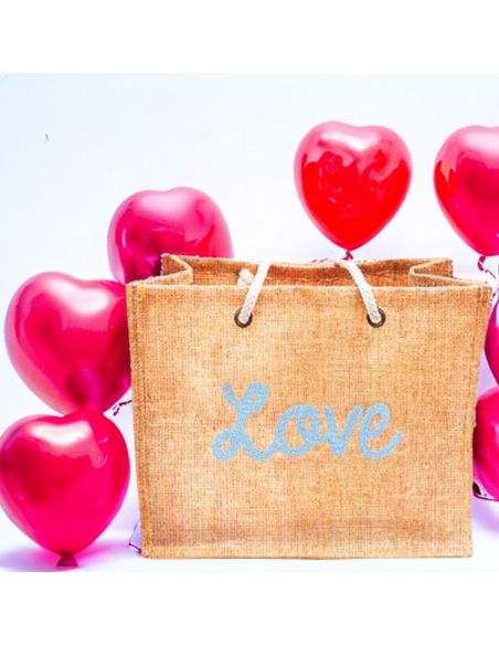 Sac d'Été en Toile de Jute avec Love en Sequin / Dimensions : 42 x 34 cm