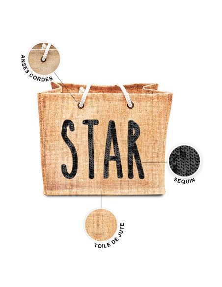 Sac d'Été en Toile de Jute avec Star en Sequin / Dimensions : 42 x 34 cm