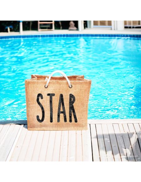 Sac d'Été en Toile de Jute avec Star en Sequin / Dimensions : 42 x 34 cm