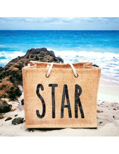 Sac d'Été en Toile de Jute avec Star en Sequin / Dimensions : 42 x 34 cm