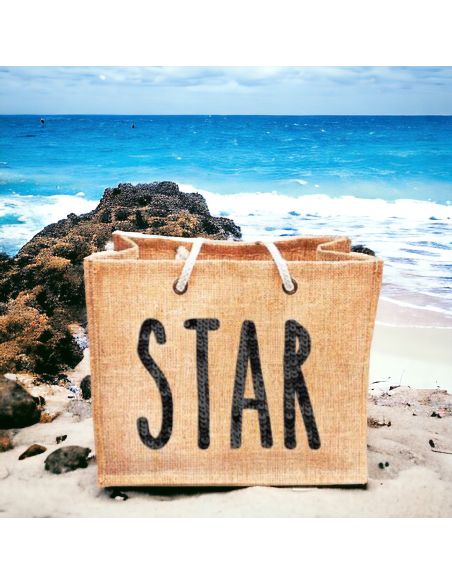 Sac d'Été en Toile de Jute avec Star en Sequin / Dimensions : 42 x 34 cm