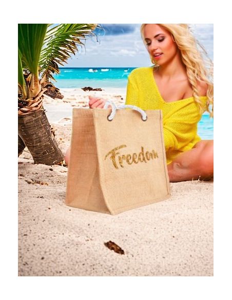 Sac d'Été en Toile de Jute avec Freedom en Sequin / Dimensions : 42 x 34 cm