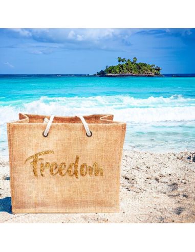 Sac d'Été en Toile de Jute avec Freedom en Sequin / Dimensions : 42 x 34 cm