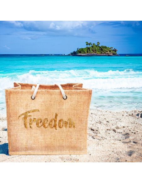 Sac d'Été en Toile de Jute avec Freedom en Sequin / Dimensions : 42 x 34 cm