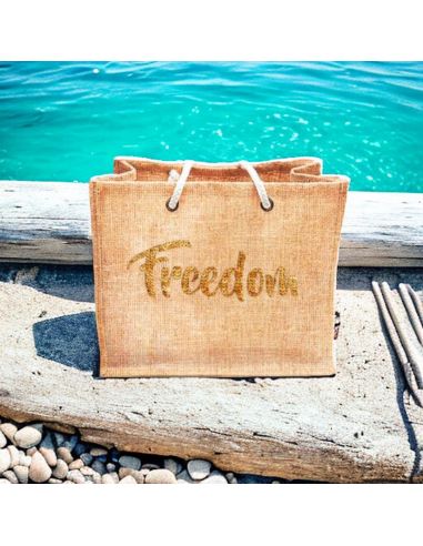 Sac d'Été en Toile de Jute avec Freedom en Sequin / Dimensions : 42 x 34 cm