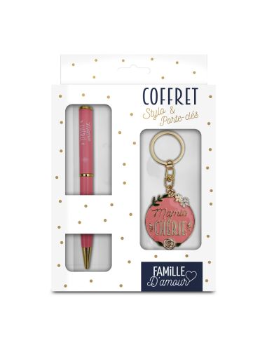 Coffret Stylo + Porte Clés Motif Mamie Chérie