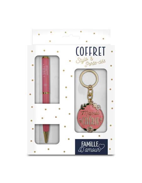 Coffret Stylo + Porte Clés Motif Mamie Chérie