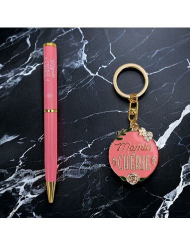Coffret Stylo + Porte Clés Motif Mamie Chérie