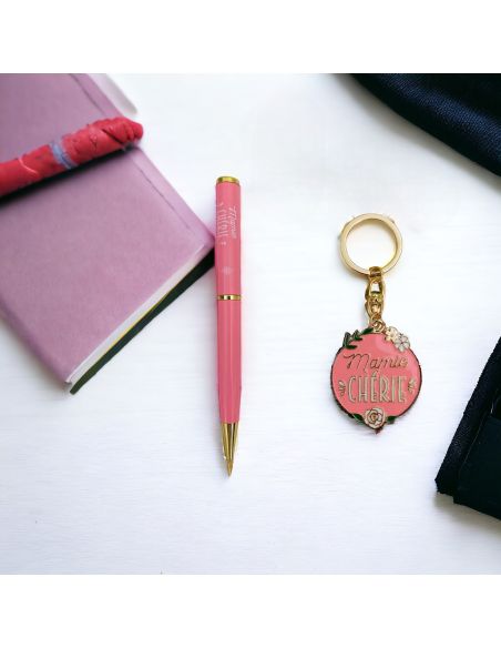 Coffret Stylo + Porte Clés Motif Mamie Chérie