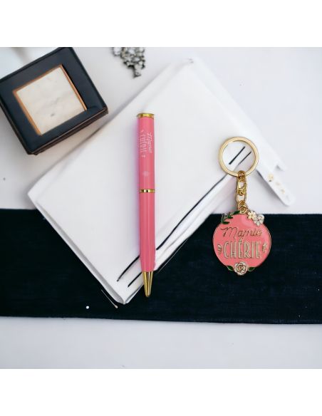Coffret Stylo + Porte Clés Motif Mamie Chérie