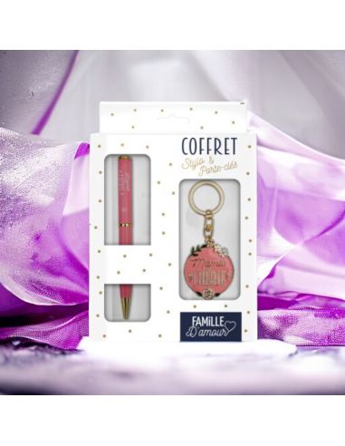 Coffret Stylo + Porte Clés Motif Mamie Chérie