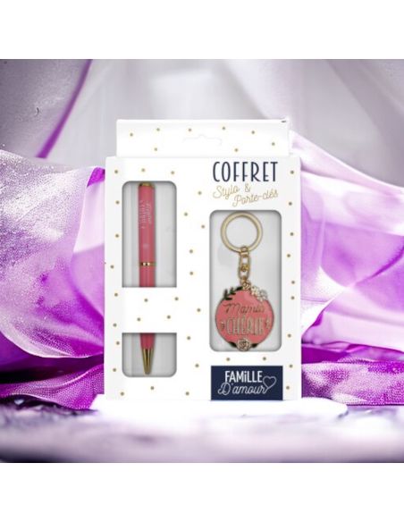 Coffret Stylo + Porte Clés Motif Mamie Chérie