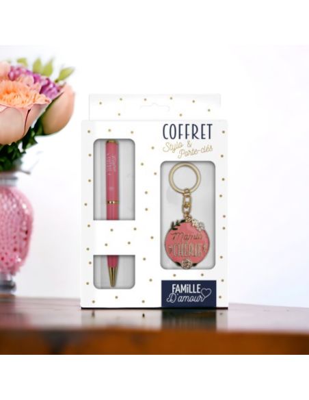 Coffret Stylo + Porte Clés Motif Mamie Chérie