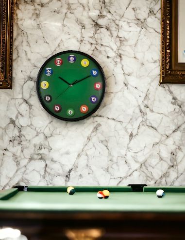 Horloge Murale avec Motif Billard / Diamètre : 30,5 cm