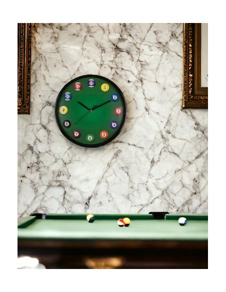 Horloge Murale avec Motif Billard / Diamètre : 30,5 cm