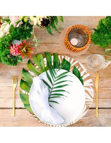 4 Sets De Table Ronds Feuilles en Toile de Jute - Diamètre 38 cm