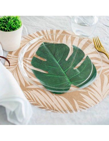 4 Sets De Table Ronds Feuilles en Toile de Jute - Diamètre 38 cm