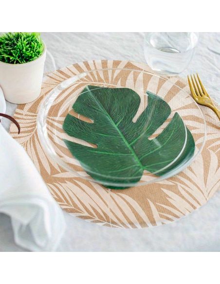 4 Sets De Table Ronds Feuilles en Toile de Jute - Diamètre 38 cm