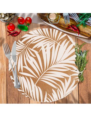4 Sets De Table Ronds Feuilles en Toile de Jute - Diamètre 38 cm