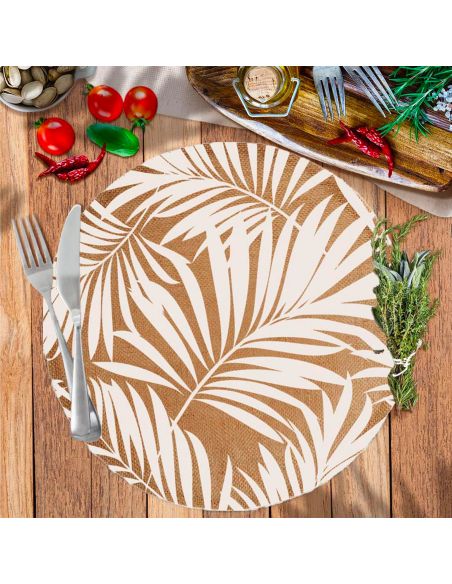 4 Sets De Table Ronds Feuilles en Toile de Jute - Diamètre 38 cm