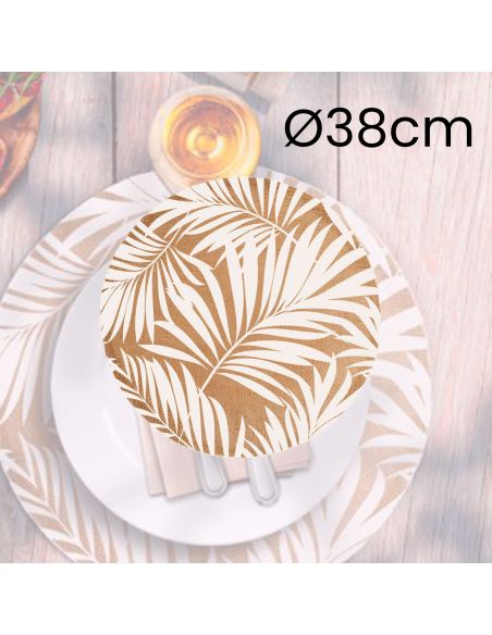 4 Sets De Table Ronds Feuilles en Toile de Jute - Diamètre 38 cm