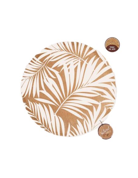 4 Sets De Table Ronds Feuilles en Toile de Jute - Diamètre 38 cm