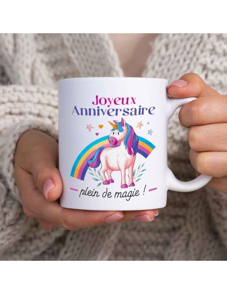 Mug Joyeux anniversaire Licorne - Dimensions : 11,5 x 8 x 9,7 cm